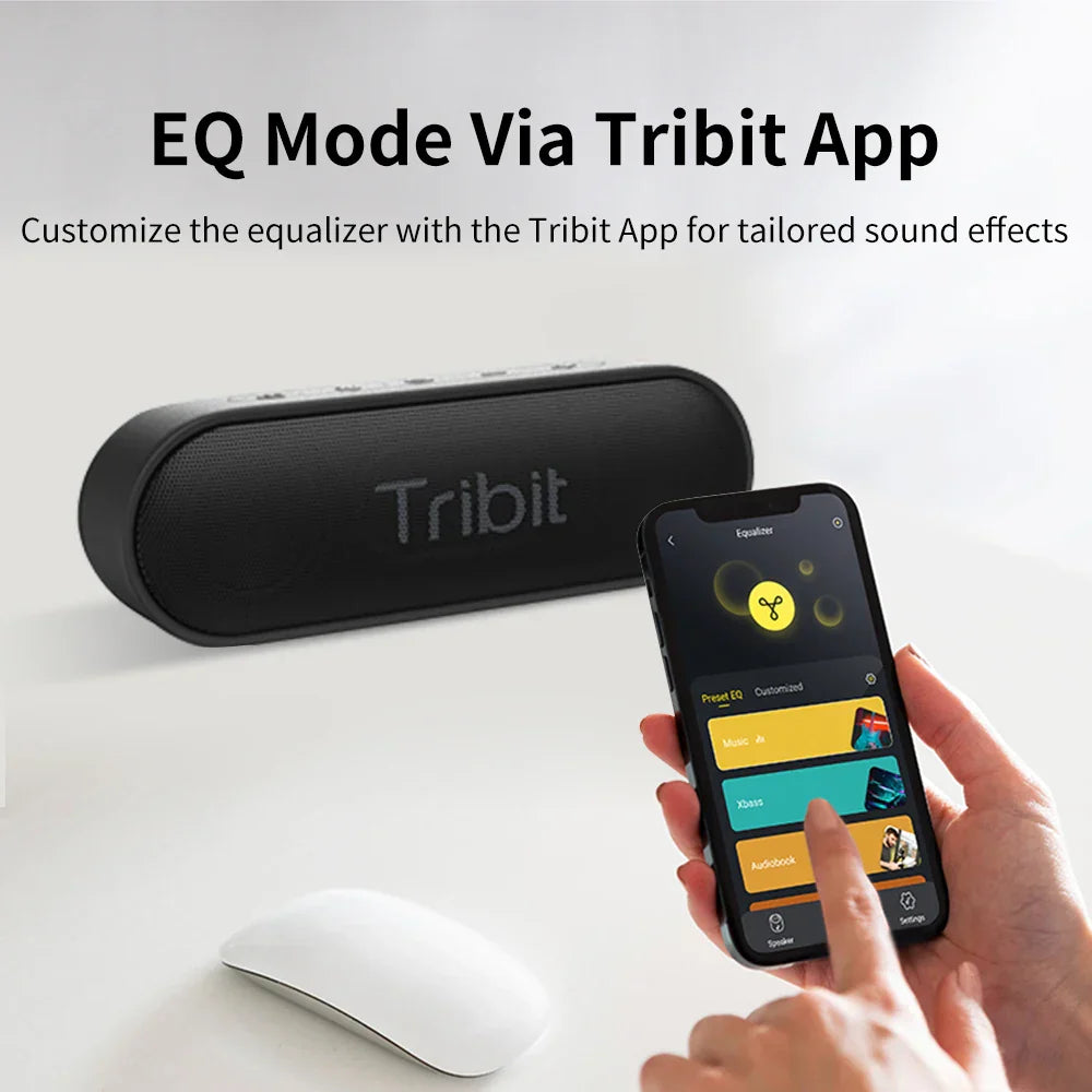 Black tribit xsound portable bluetooth speaker with textured surface type-c aux and 24-hour playtime for outdoor use