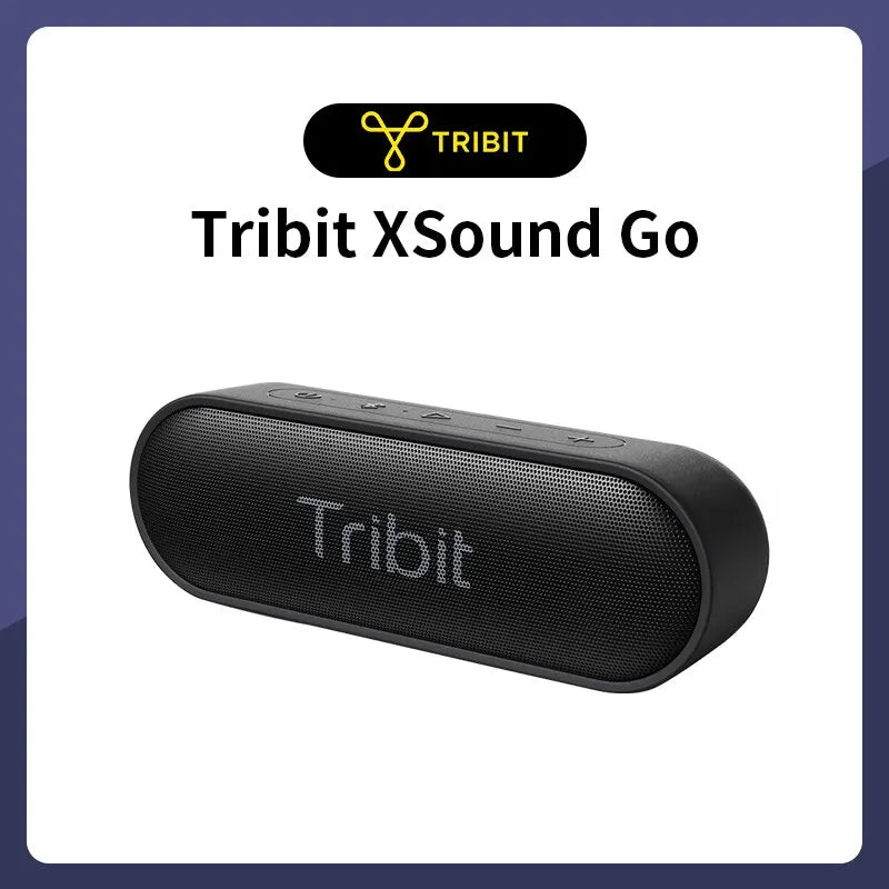 Black tribit xsound go portable bluetooth speaker with textured grille type-c aux and 24-hour playtime for camping