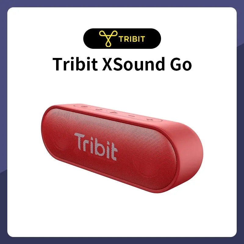 Red tribit xsound go portable bluetooth speaker with textured grille type-c aux 24-hour playtime for party and camping