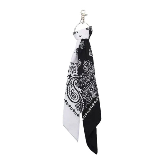 Black and white paisley bandana keychain with silver metal clasp for trousers chains hip hop waist chain cashew print square scarf pants