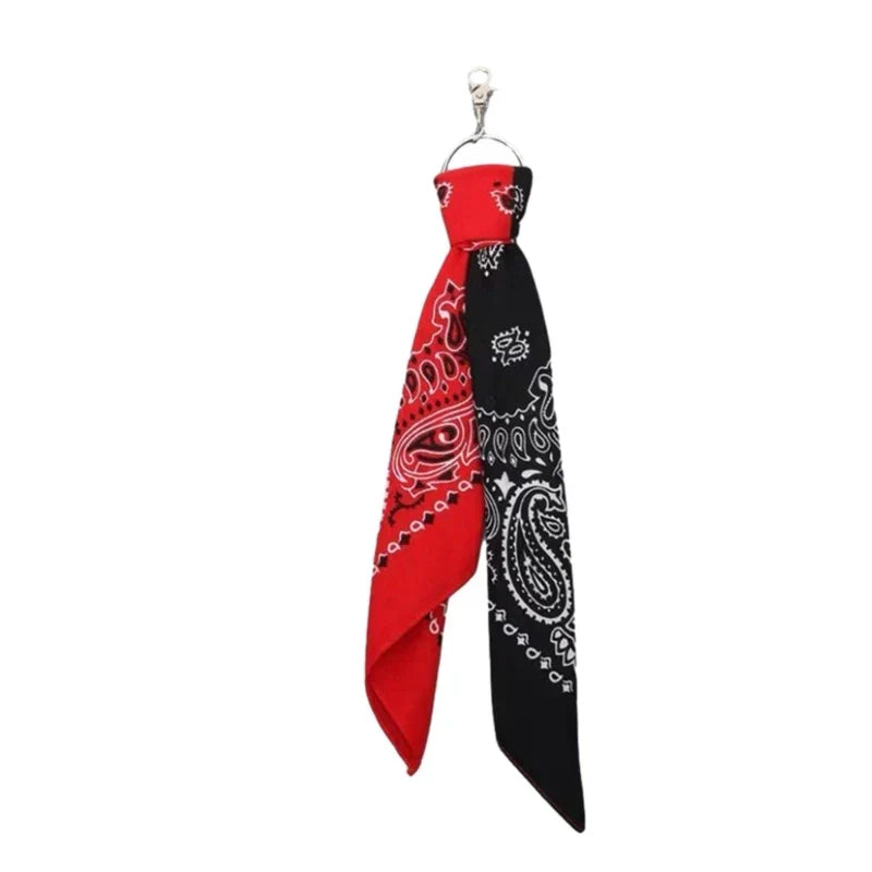 A red and black paisley bandana tie for square scarf pants with cashew print and trousers chains hip hop waist chain
