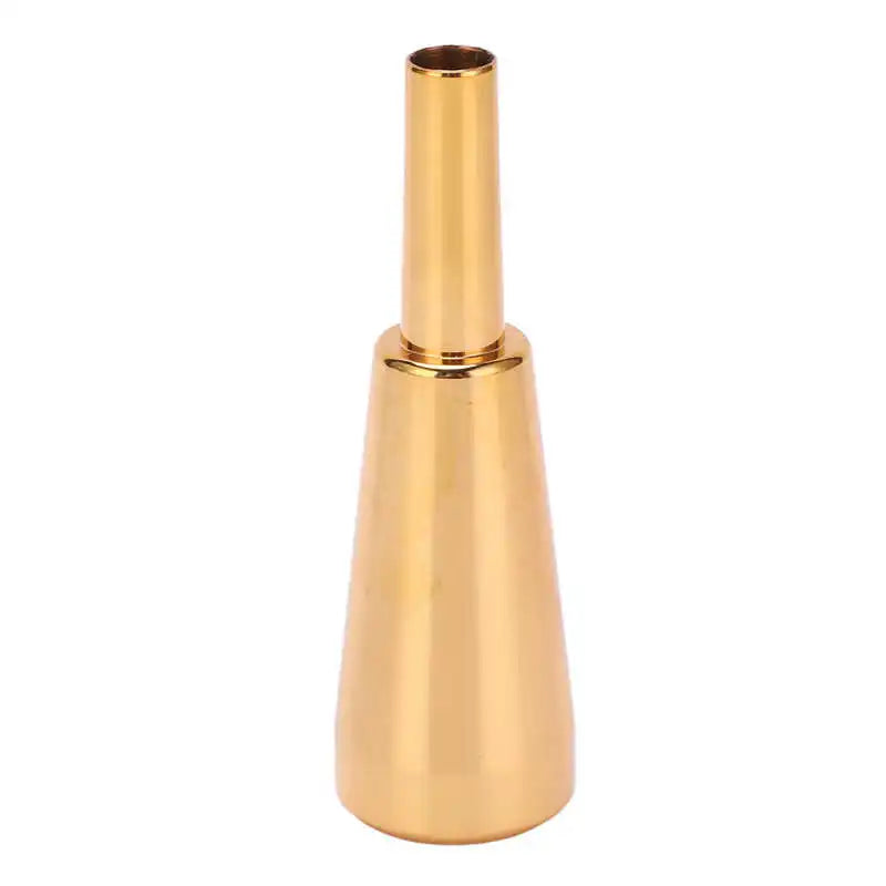 Gold-colored metal trumpet mouthpiece brass with cylindrical top and conical base for bright tone woodwind musical instrument
