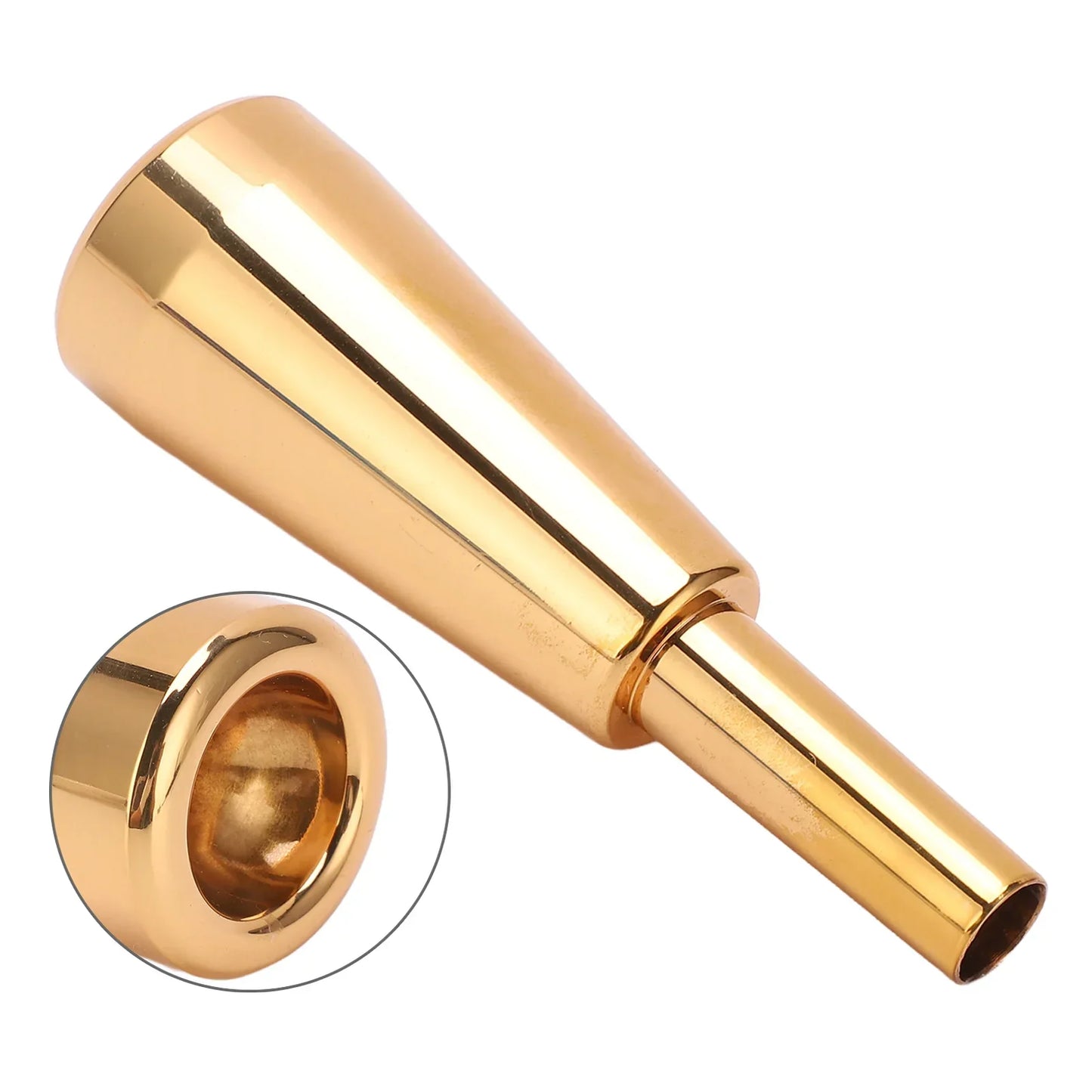 Gold-colored polished brass trumpet mouthpiece brass with tapered shape for bright tone woodwind musical instrument use