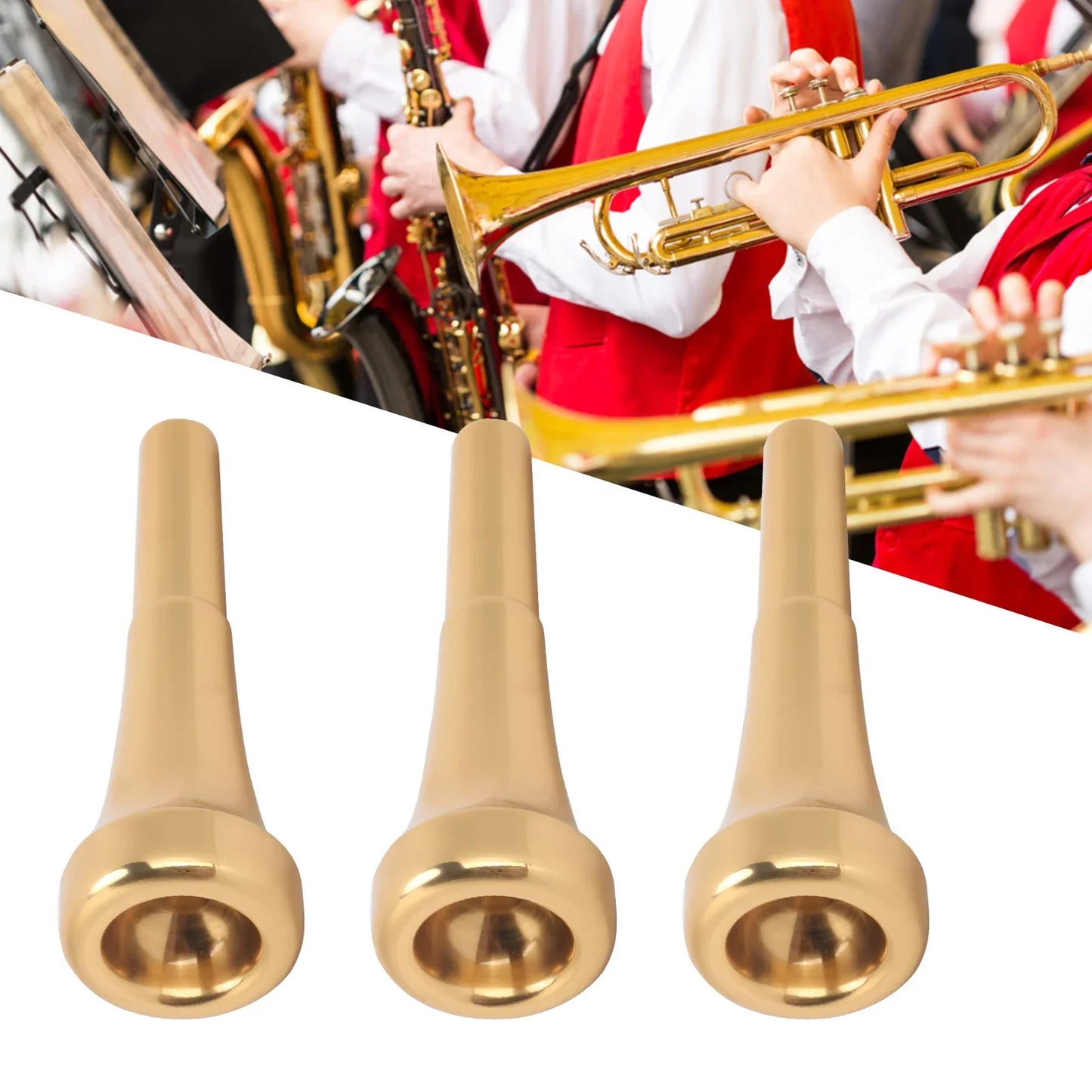 Three golden brass trumpet mouthpiece 3c 5c 7c with polished finish for bright tone woodwind musical instrument