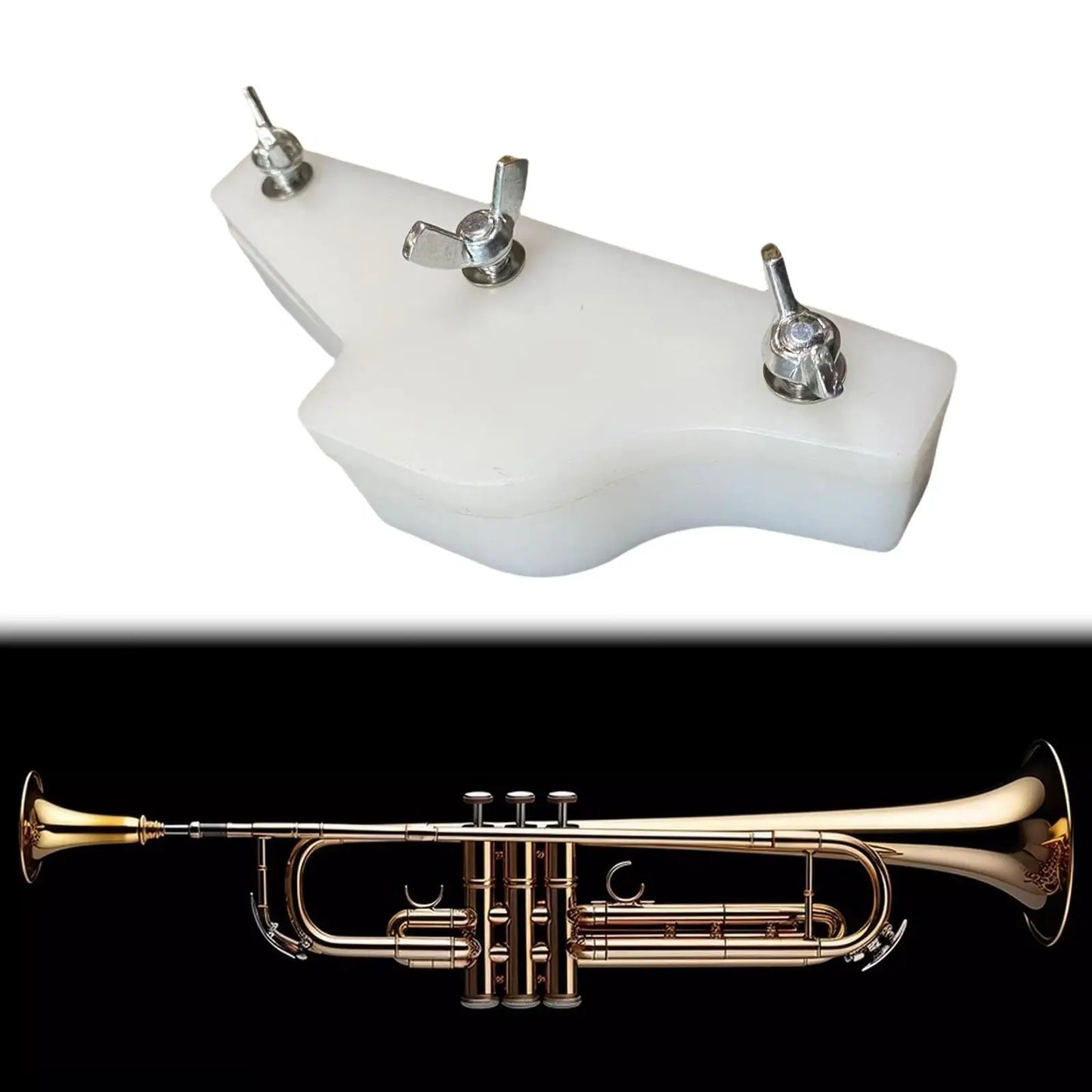 White marble trumpet repair mute with three silver tuning knobs metal repair tool for brass winds instrument repair