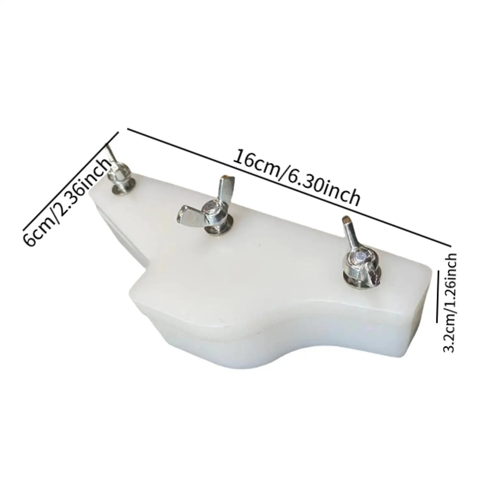 White plastic drum key holder with three metallic wing nuts for trumpet repair and winds instrument repair tool brass