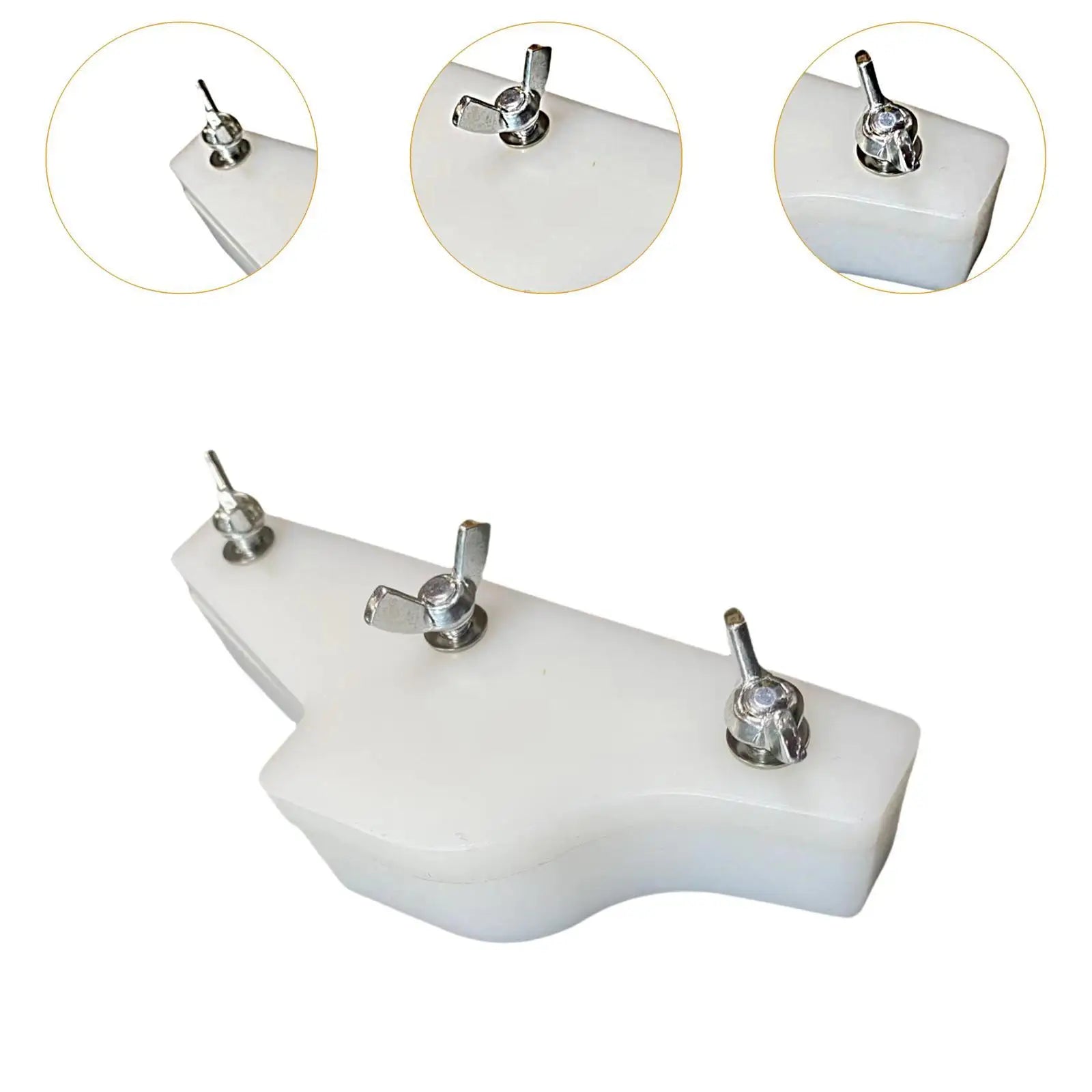 White plastic trumpet repair drum pedal with three chrome adjustment knobs for winds instrument repair tool brass
