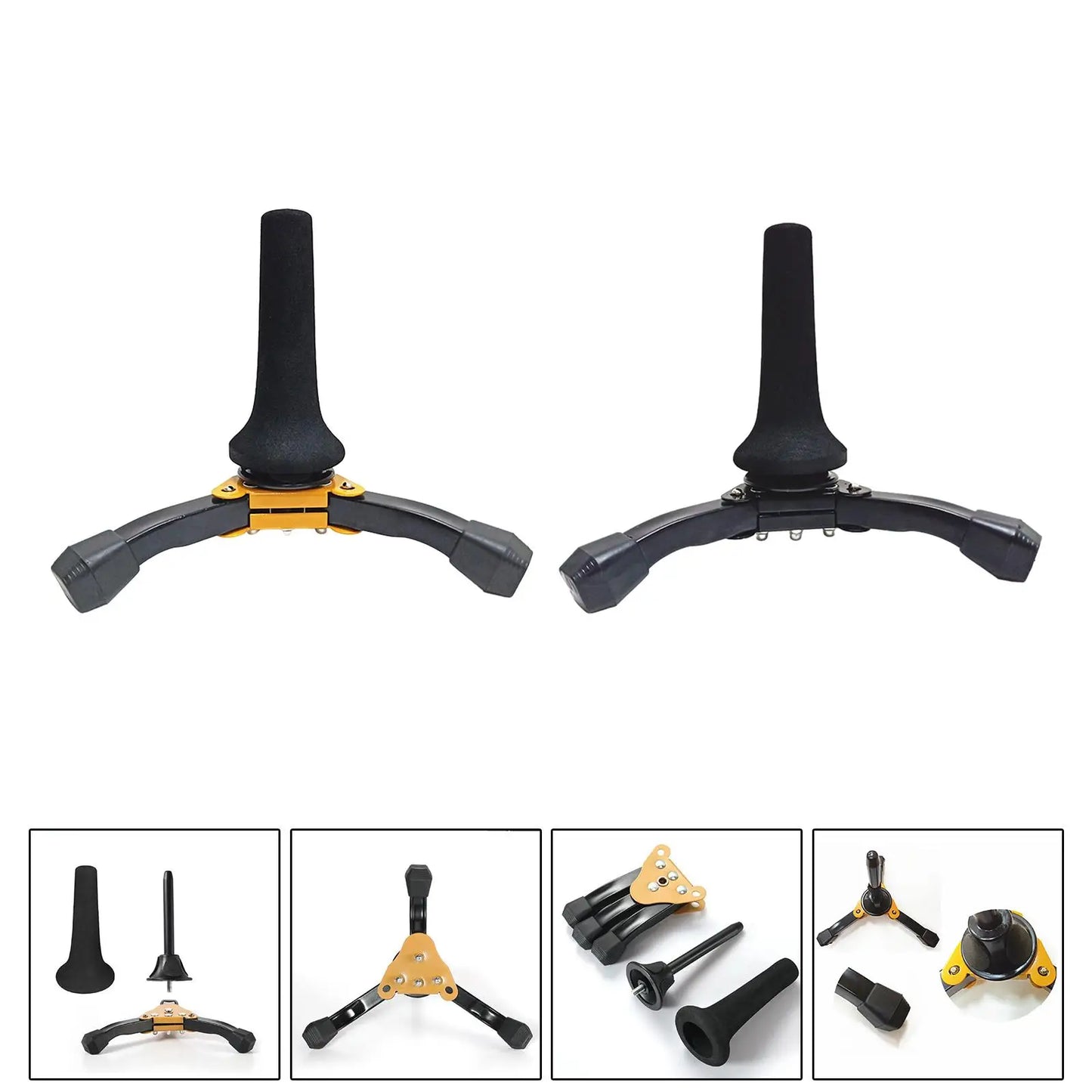 Black and gold foldable tripod stand bracket for soprano saxophone clarinet and oboe stand holder accessory