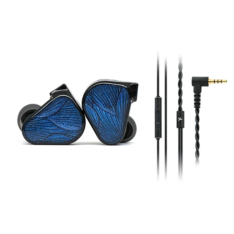 Blue wood-grain textured truthear x crinacle zero blue2 in-ear monitors with black accents and twisted cable for hifi music