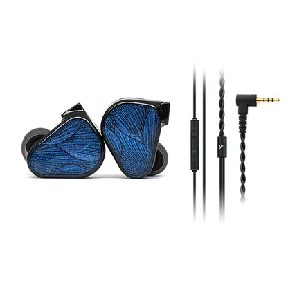 Blue wood-grain textured truthear x crinacle zero blue2 in-ear monitors with black accents and twisted cable for hifi music
