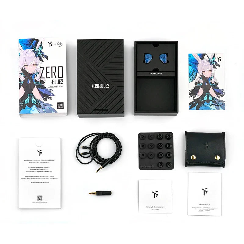 Black truthear x crinacle zero blue2 in-ear monitors with blue accents dynamic vocalism principle for hifi music and gaming