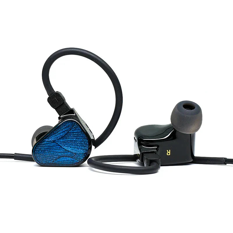 Blue and black truthear x crinacle crinacle zero blue2 in-ear headphones with wooden finish and dynamic vocalism principle