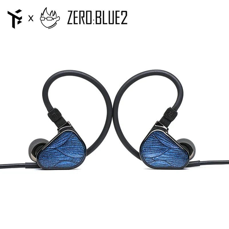 Blue textured truthear x crinacle zero blue2 wired in-ear headphones with black ear hooks and dynamic vocalism principle