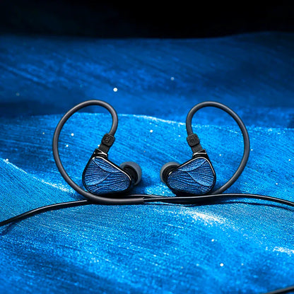 Blue textured truthear x crinacle zero blue2 wired in-ear headphones with black ear hooks featuring dynamic vocalism principle