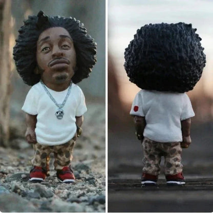 Black afro-headed tupac figurine wearing white t-shirt and camouflage pants creative desktop statue rapper star cool hop guy ornaments