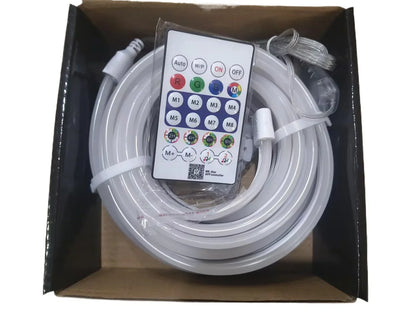 White tuya neon led strip light with 84leds m silicone and remote control featuring music sync rgbic color modes
