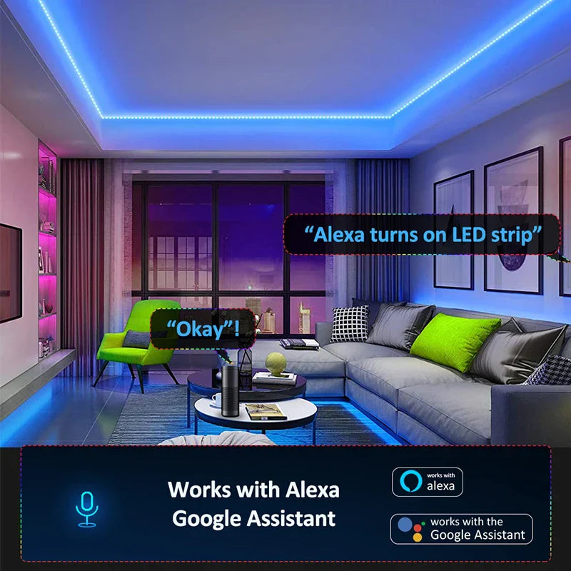 Blue TUYA neon LED strip light with 84leds m silicone design and music sync RGBIC illuminating room edges and ceiling
