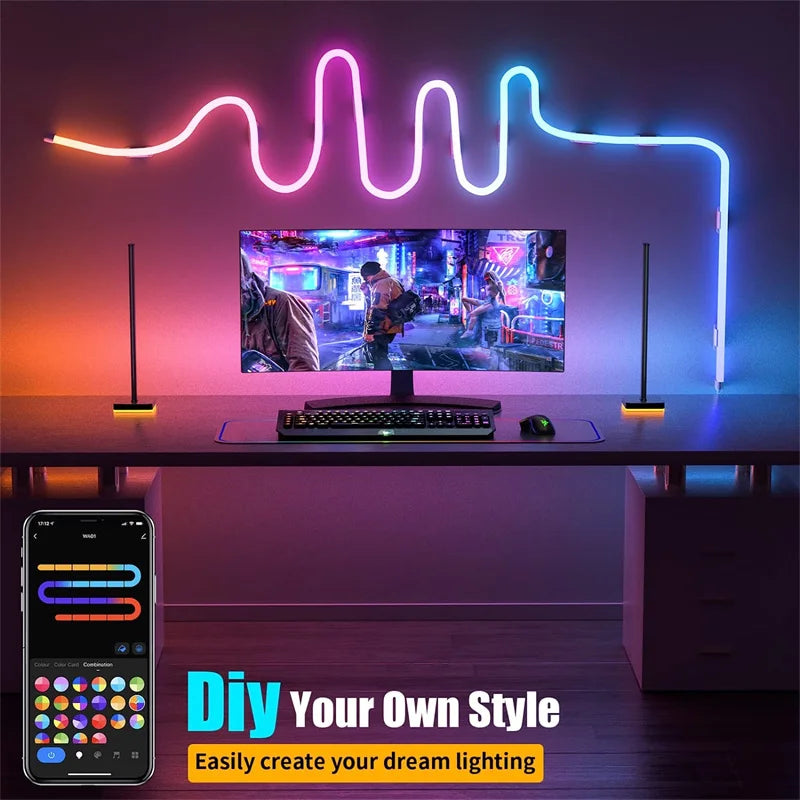 Tuya neon led 84leds m silicone neon rope light strip with music sync rgbic glows vibrant pink and blue waves