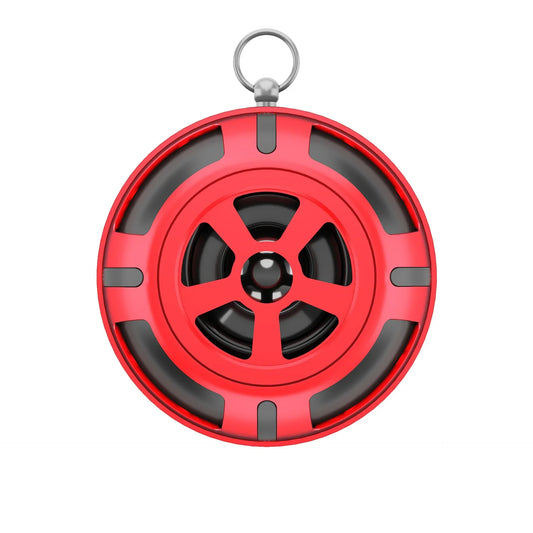 Red circular portable tweeter car speaker with black accents and metal ring offers universal high efficiency and super power audio