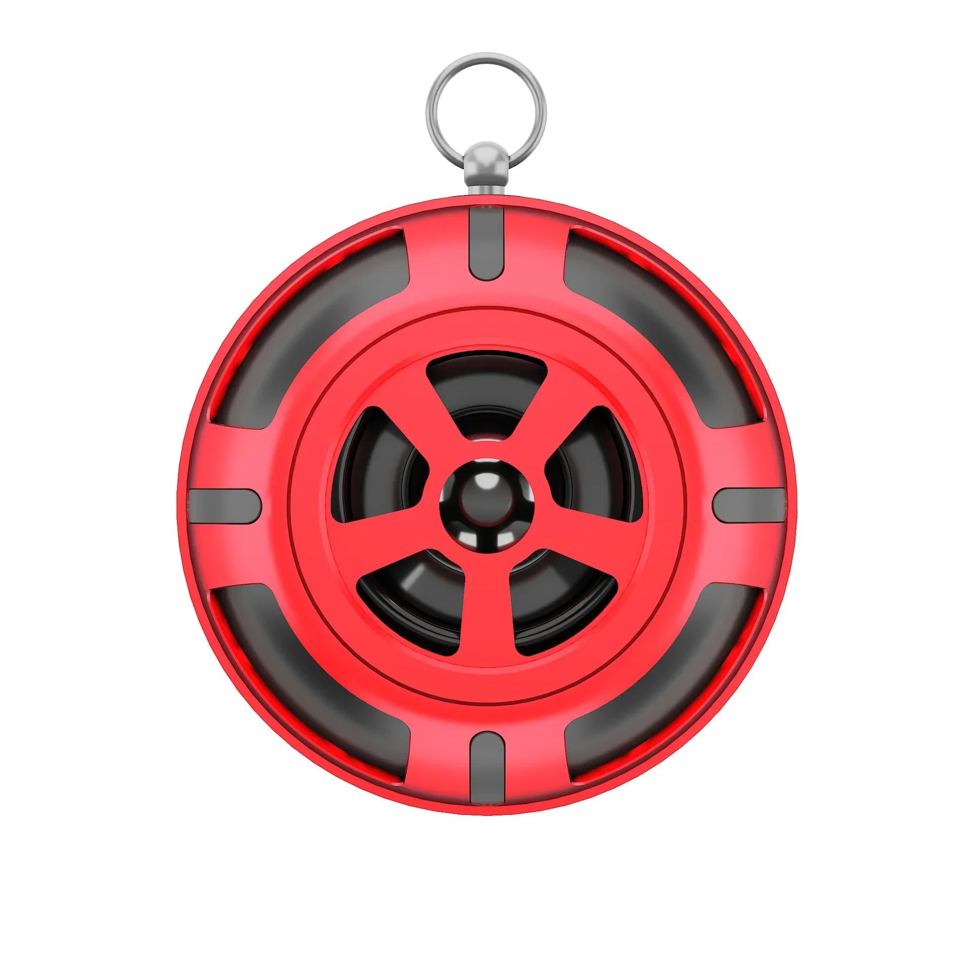 Red circular portable tweeter car speaker with black accents and metal ring for high efficiency loudspeaker super power audio use