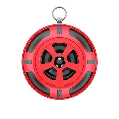 Red circular portable tweeter car speaker with black accents and metal ring for high efficiency loudspeaker super power audio use