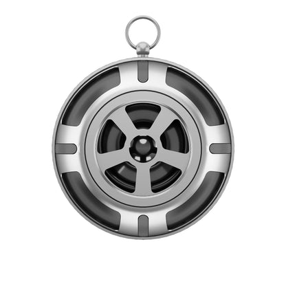 Silver circular tweeter car speaker with sleek metallic finish and radial cutouts for universal high efficiency sound