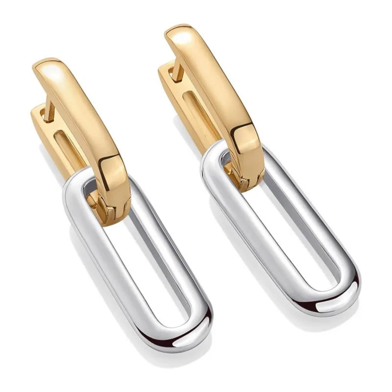 Two tone u shaped hoop earrings for women in gold and silver with a sleek modern design for hip hop punk parties