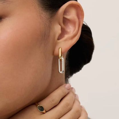 Two tone gold and silver rectangular hoop earrings with minimalist design for hip hop punk party jewelry wholesale