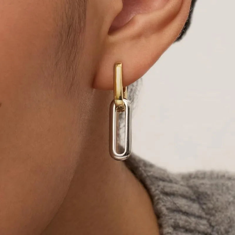 Gold and silver two tone rectangular link u shaped hoop earrings for women hip hop punk party jewelry