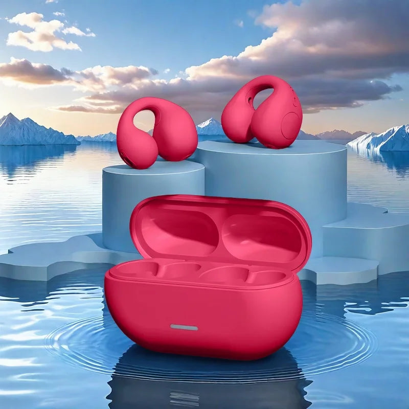 Vibrant pink wireless air conduction headphones clip with ergonomic design for sports gaming earphone use