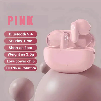 Pink tws bluetooth wireless headset ky5 earbuds with sleek finish in charging case ideal for type beat music and charge time