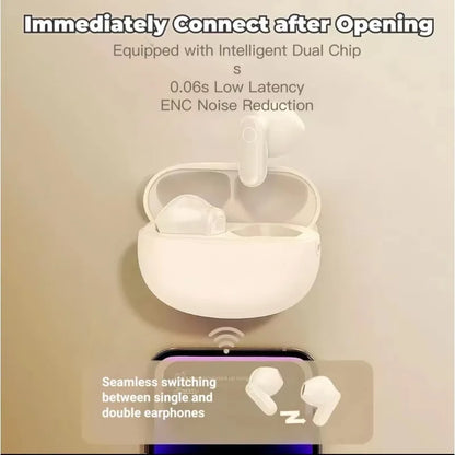 White tws bluetooth wireless headset ky5 earbuds with intelligent dual chip and enc noise reduction for type beat music