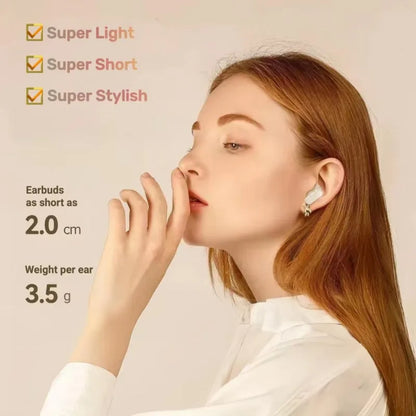White TWS Bluetooth wireless headset KY5 with sleek minimalist design and metallic accents optimized for type beat music