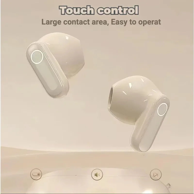 White TWS Bluetooth wireless headset KY5 earbuds with glossy plastic shell and touch button for type beat music use