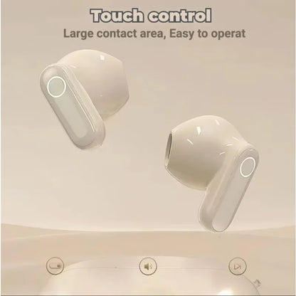White TWS Bluetooth wireless headset KY5 earbuds with glossy plastic shell and touch button for type beat music use