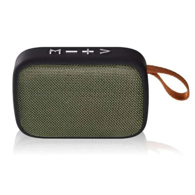 Olive green mesh textured tws speakers portable bluetooth loudspeaker hd subwoofer with black trim and brown leather strap