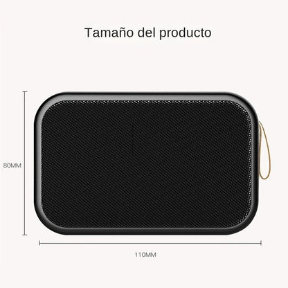 Black rectangular tws speakers portable bluetooth speaker with textured mesh grille and beige carrying loop for outdoor use
