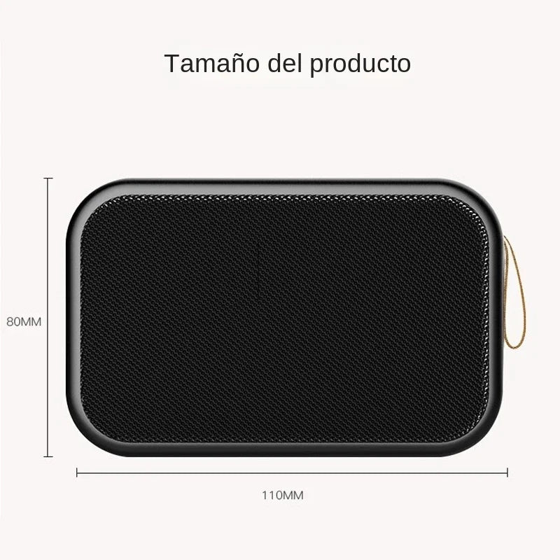 Black rectangular tws speakers portable bluetooth speaker with textured mesh grille and beige carrying loop for outdoor use