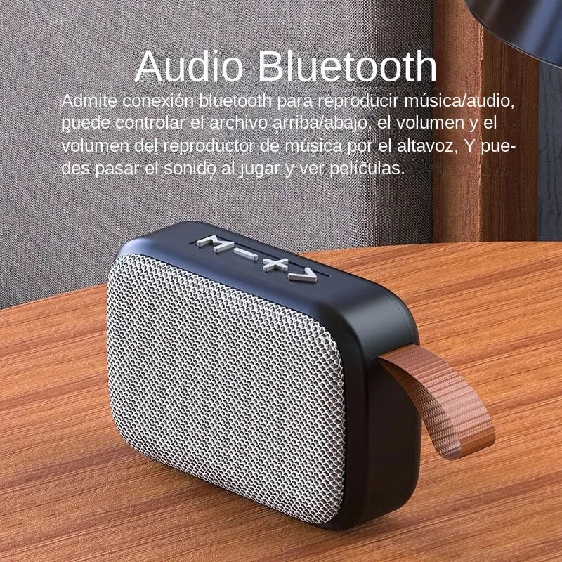 Black and silver tws speakers portable bluetooth speaker with textured grille wooden handle strap subwoofer 3d stereo player surround hifi