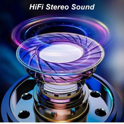 A sleek tws touch control bluetooth earphones sport with multi-layered driver and vibrant purple blue iridescent dome