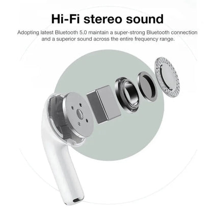 White tws touch control wireless earbud with metallic components designed as bluetooth earphones sport music headset apply