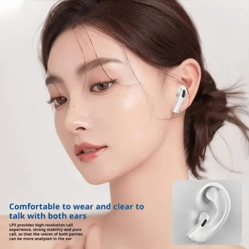 White tws touch control wireless earbud with minimalist design and black accent for bluetooth earphones sport use