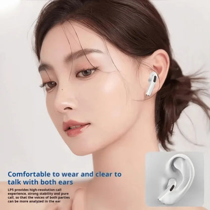 White tws touch control wireless earbud with minimalist design and black accent for bluetooth earphones sport use