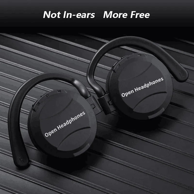 Black open tws wireless bluetooth headphones with touch control sports earbuds and curved earhook design