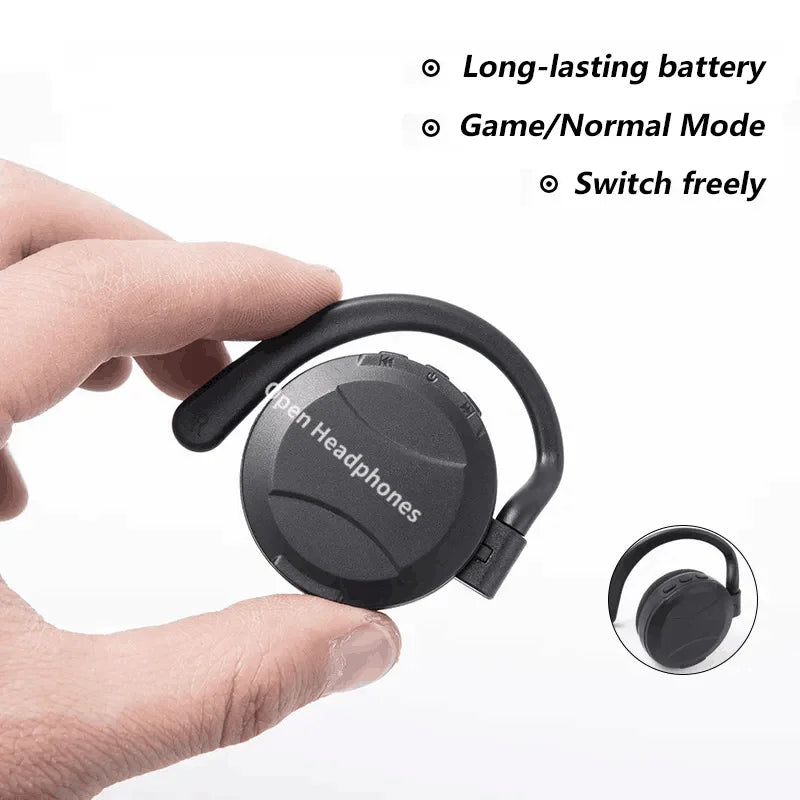 Black sleek tws wireless bluetooth headphones earphones with touch control and curved hooks for secure sports use