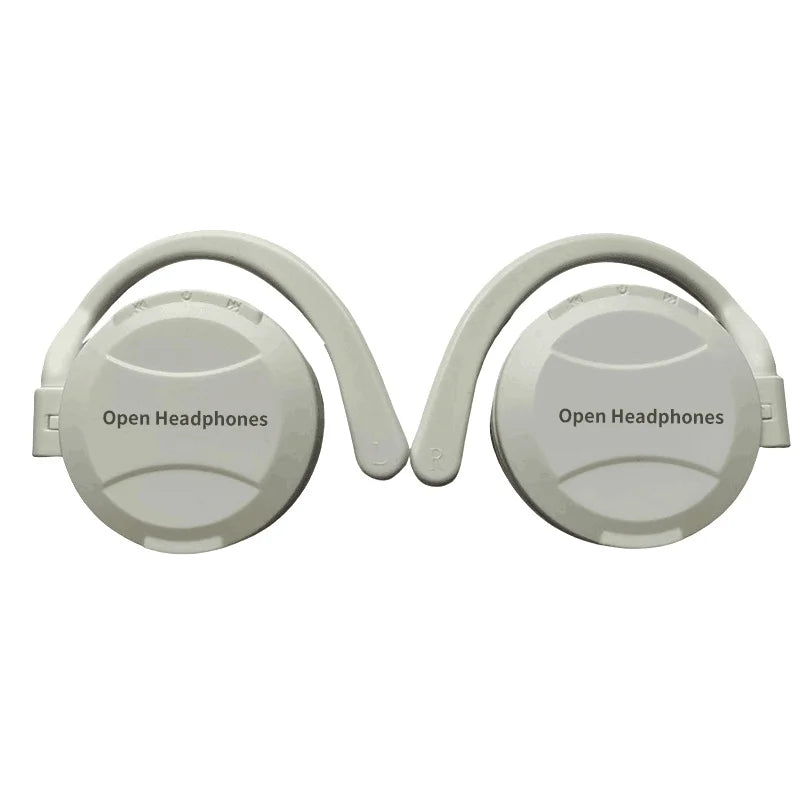White tws wireless bluetooth headphones earphones with touch control curved ear hooks for sports use
