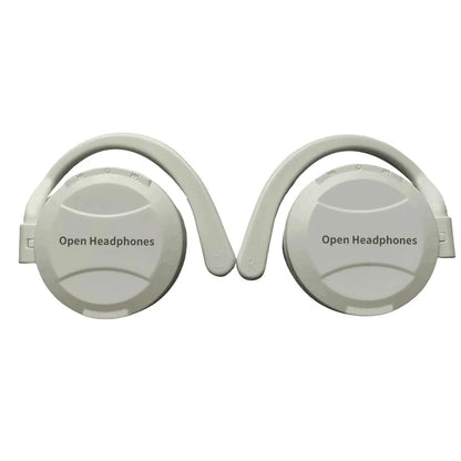 White tws wireless bluetooth headphones earphones with touch control curved ear hooks for sports use