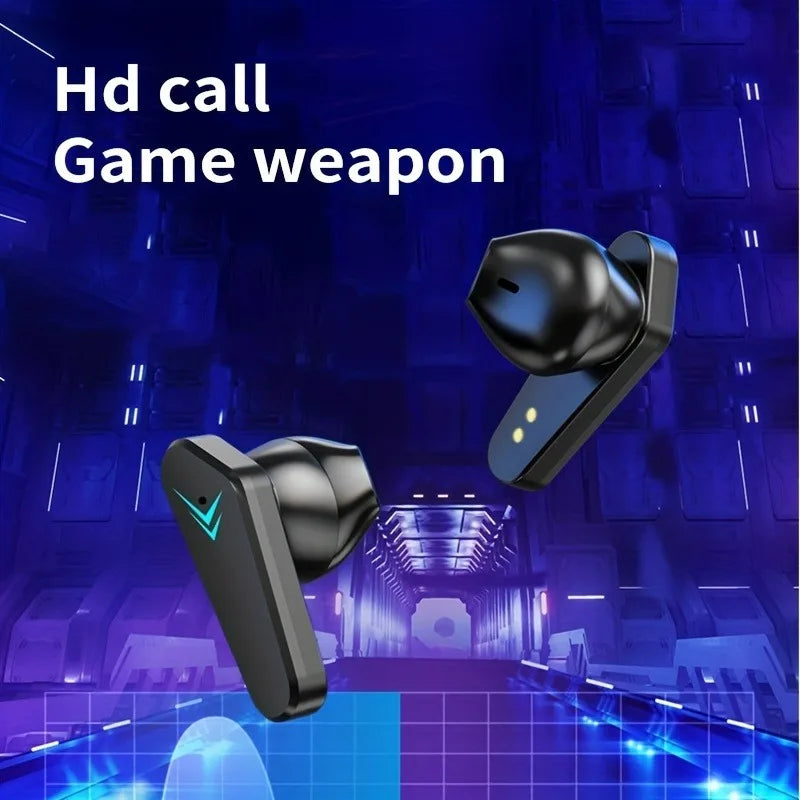 Black tws wireless bluetooth gaming earbuds with ergonomic design noise cancelling bluetooth and headset led display