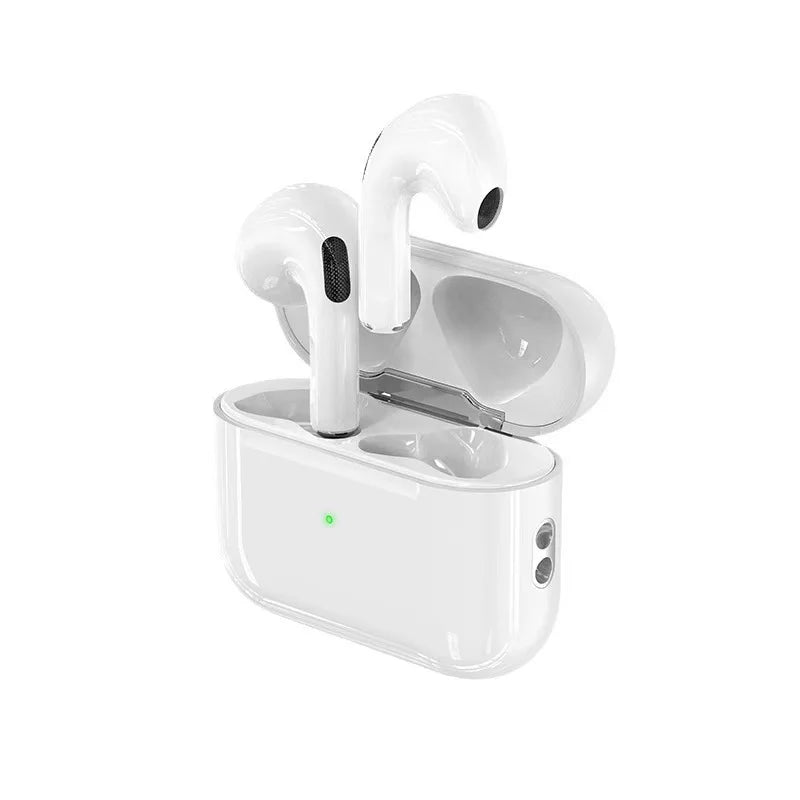 White apple airpods pro with charging case featuring sleek glossy finish and headset touch control music earbuds sport headset