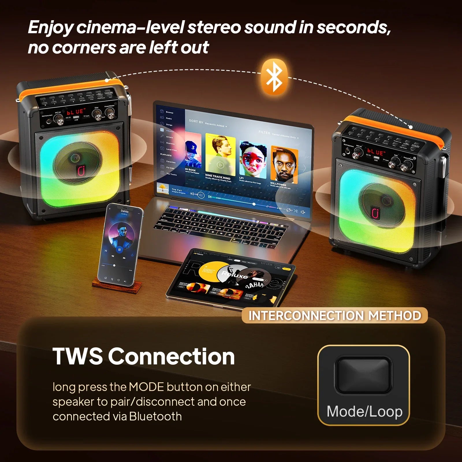 Black and orange tx06karaoke bluetooth speaker with colorful music rhythm light and high-power karaoke outdoor bass drivers